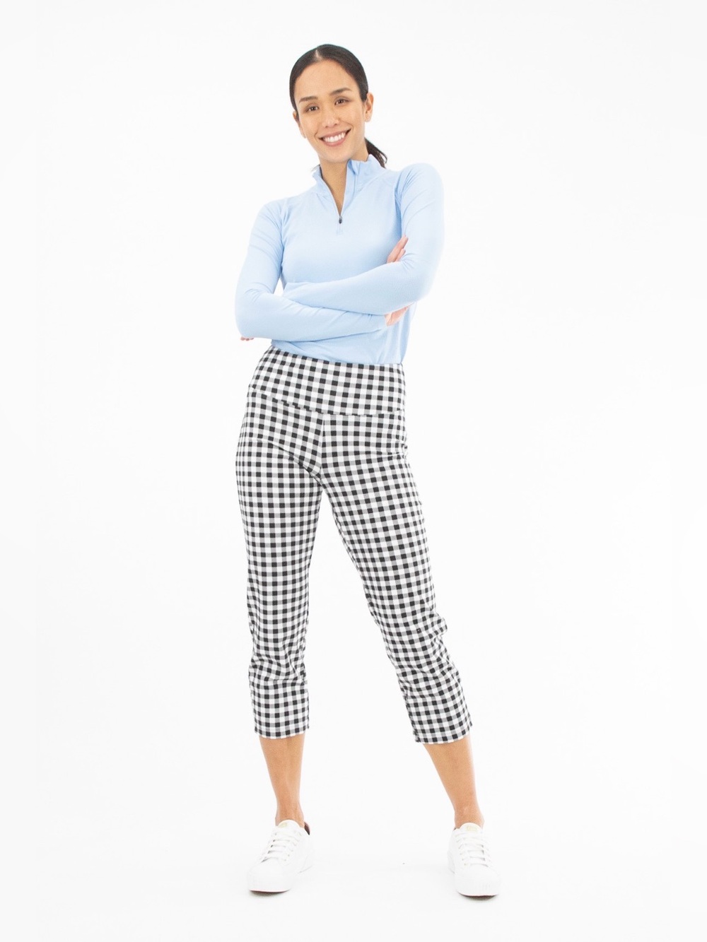 (GREEN) Teez-Her Gingham Print Slimming Capri